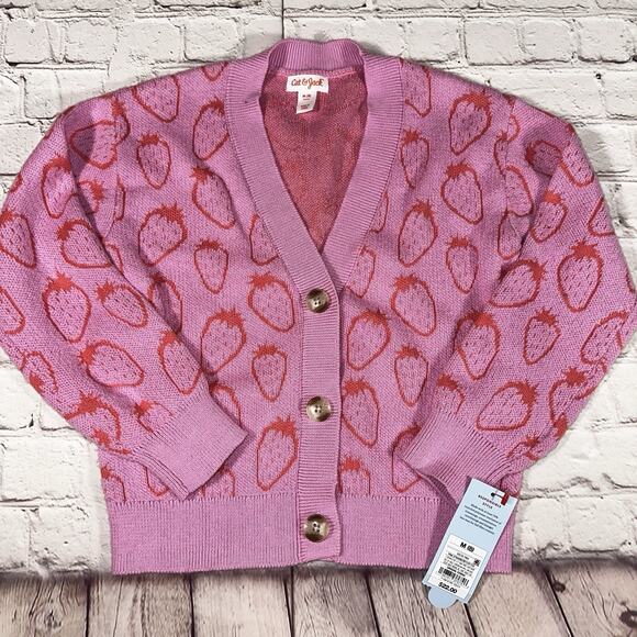 Cat & Jack Girls Strawberry Button Up Sweater Size Medium (8) - Picture 2 of 7
